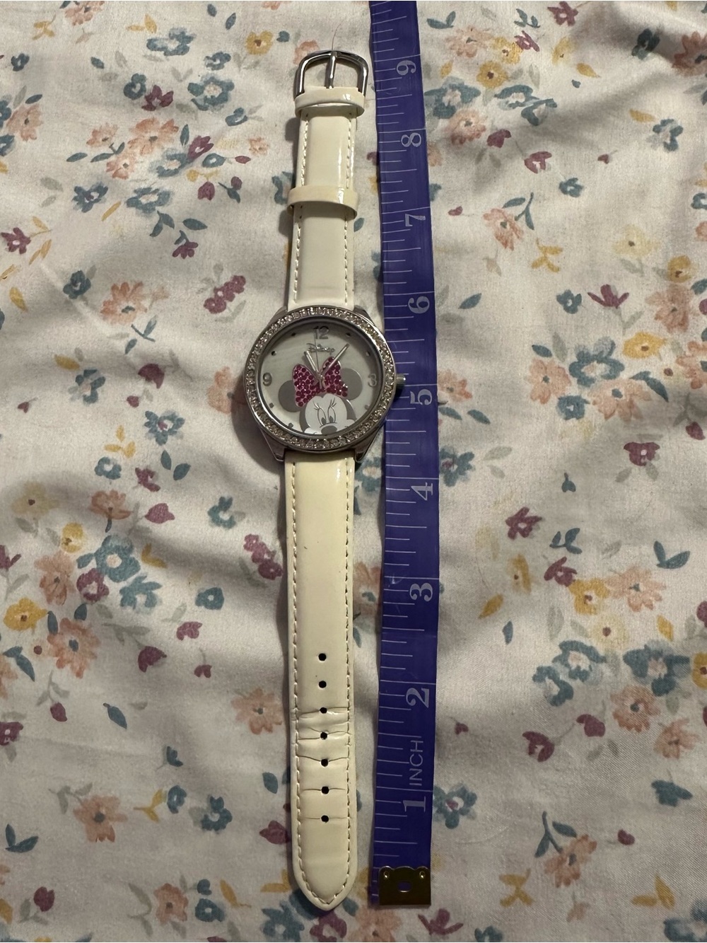Disney Cream Watch with Pink Minnie Bow and Crystal Accents